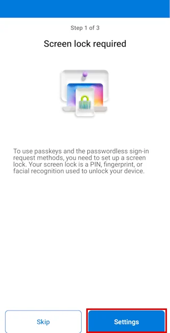 Prompt stating that a screen lock is required on Android.